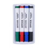 Zestaw 4 markerów z gąbką magnetyczną OFFICE PRODUCTS, do tablic suchościeralnych, mix kolorów