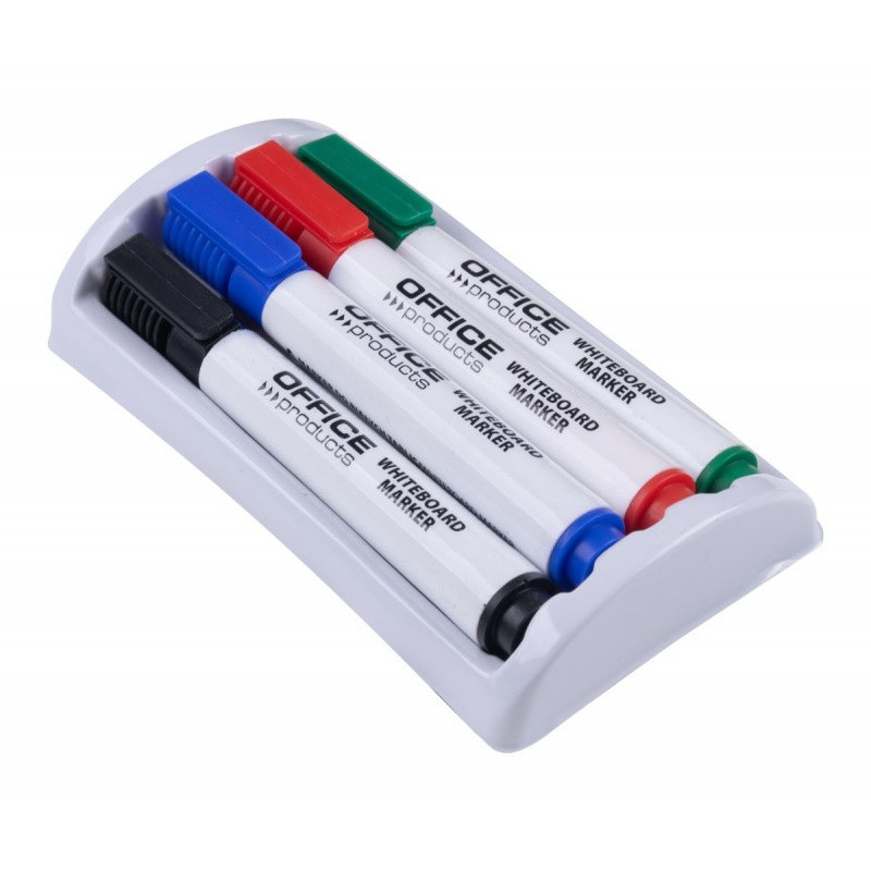 Zestaw 4 markerów z gąbką magnetyczną OFFICE PRODUCTS, do tablic suchościeralnych, mix kolorów