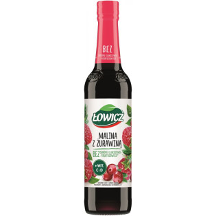 Syrop owocowy ŁOWICZ, malina z żurawiną, 400ml
