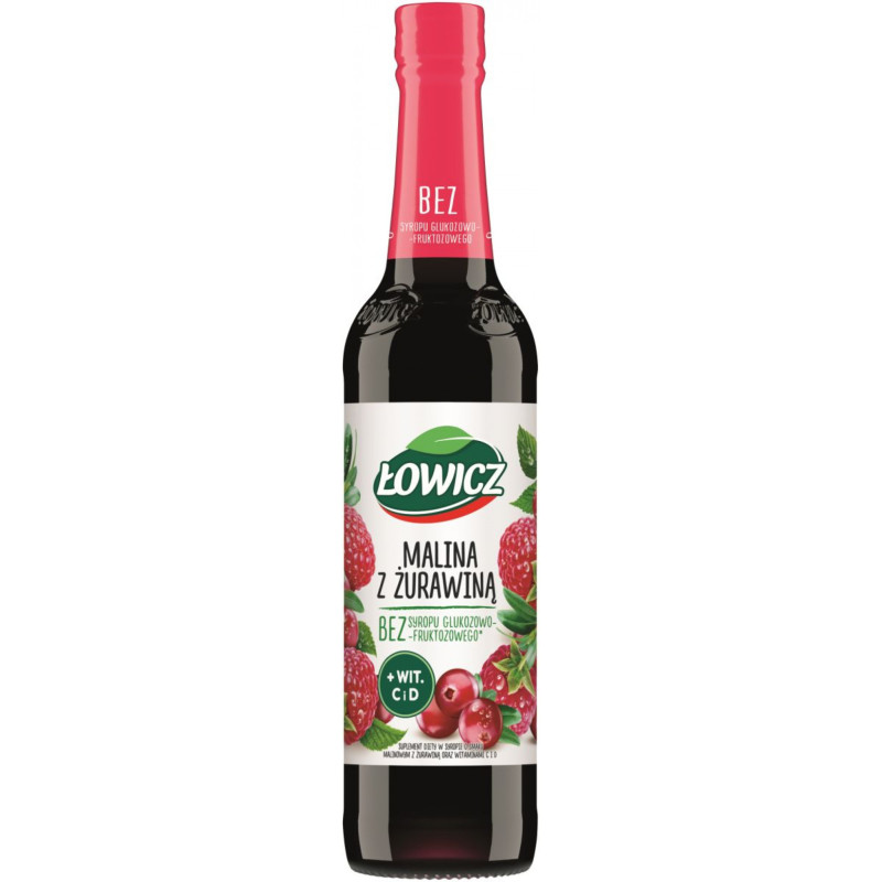 Syrop owocowy ŁOWICZ, malina z żurawiną, 400ml
