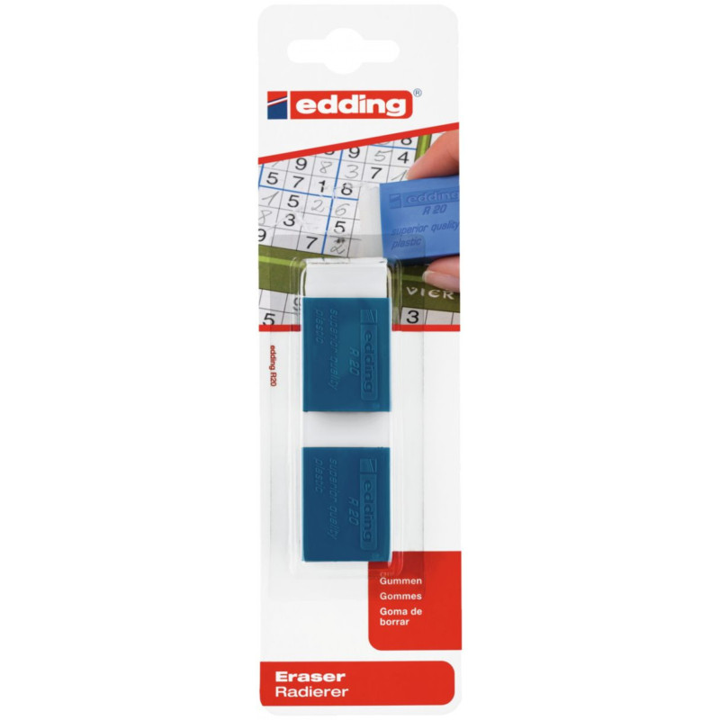Gumka do wymazywania e-R20 EDDING, 2 szt., blister, biała