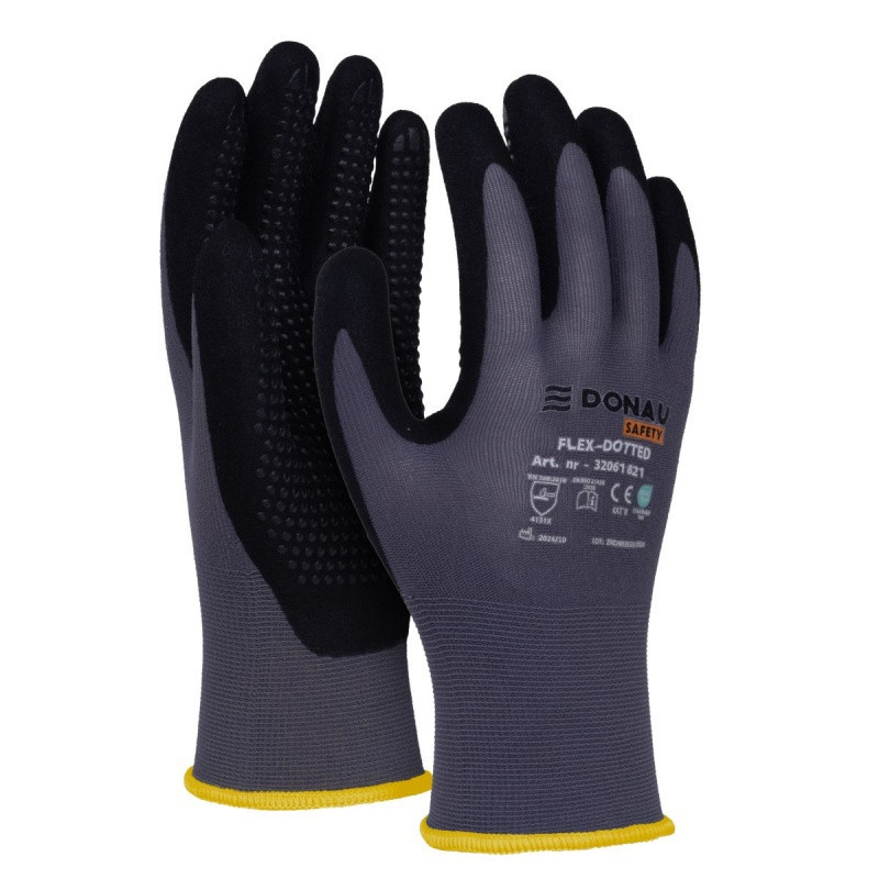 Rękawice DONAU SAFETY Flex-Dotted, kat. II, rozm. 8, szare