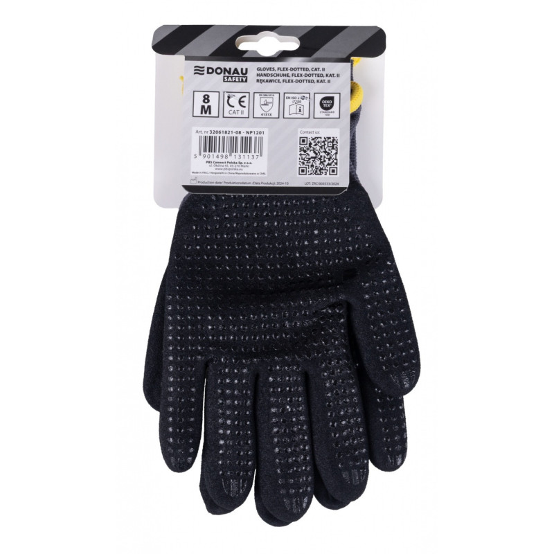 Rękawice DONAU SAFETY Flex-Dotted, kat. II, rozm. 8, szare