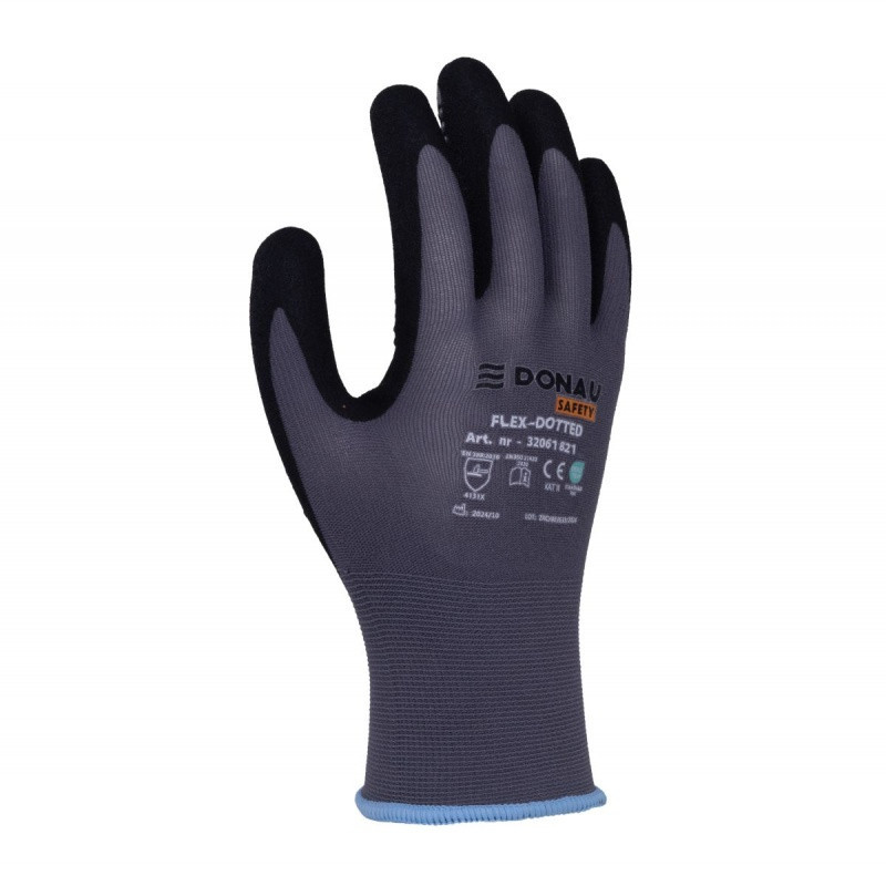 Rękawice DONAU SAFETY Flex-Dotted, kat. II, rozm. 9, szare
