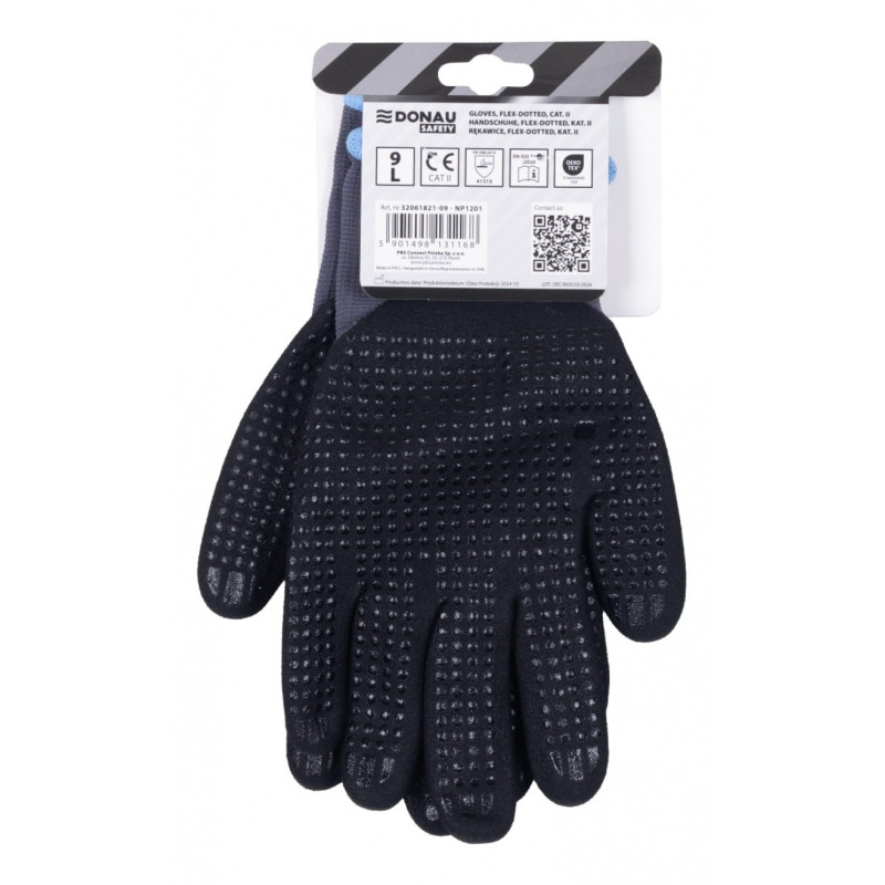 Rękawice DONAU SAFETY Flex-Dotted, kat. II, rozm. 9, szare