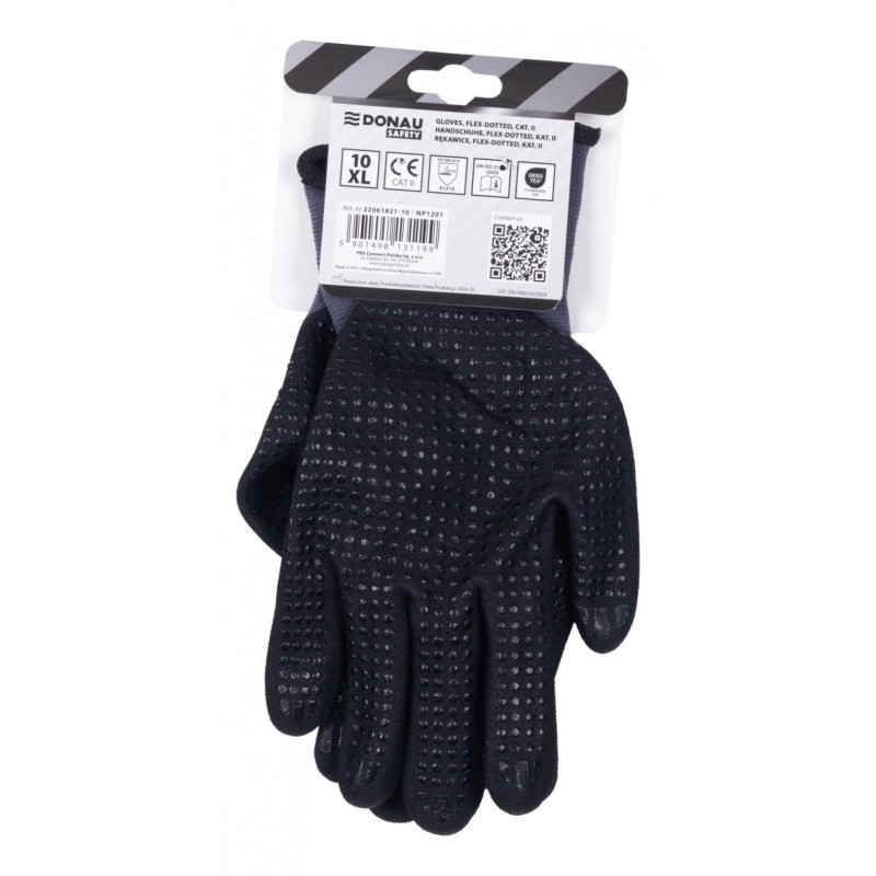 Rękawice DONAU SAFETY Flex-Dotted, kat. II, rozm. 10, szare