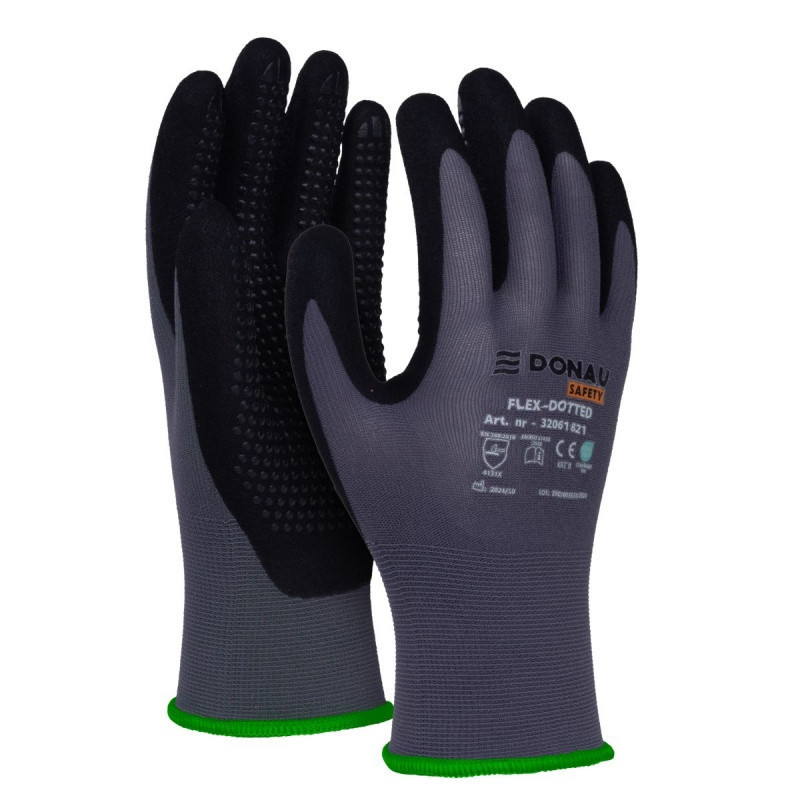 Rękawice DONAU SAFETY Flex-Dotted, kat. II, rozm. 11, szare