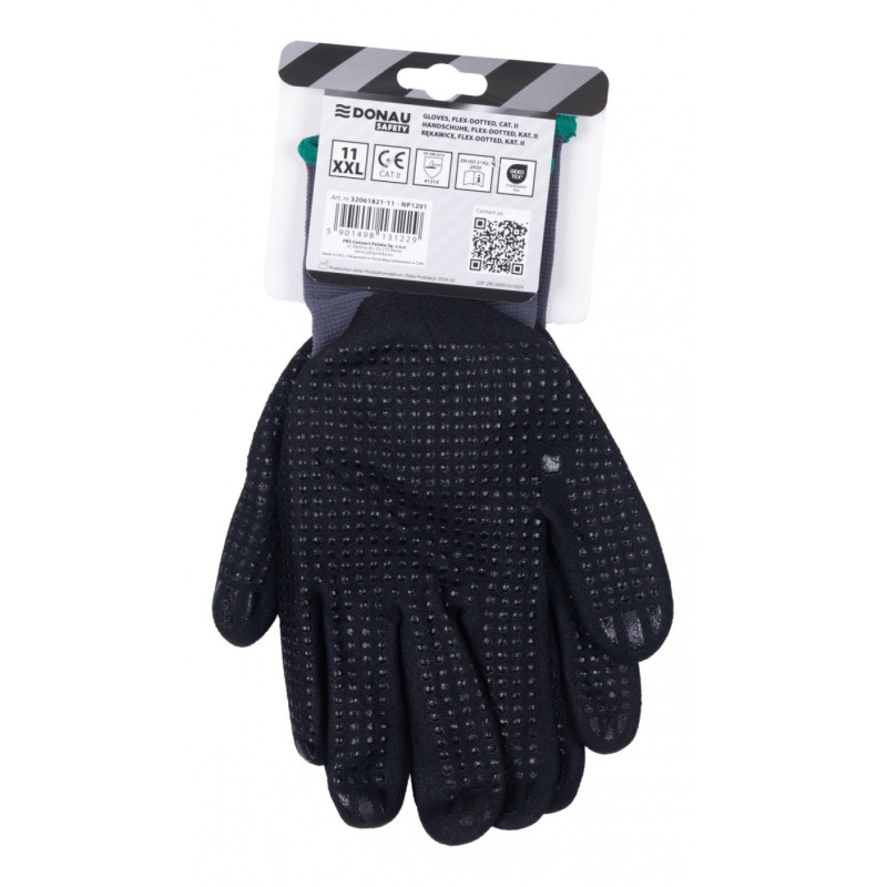 Rękawice DONAU SAFETY Flex-Dotted, kat. II, rozm. 11, szare