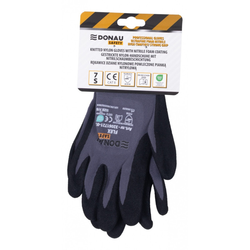 Rękawice DONAU SAFETY Flex, kat. II, rozm. 7, szare