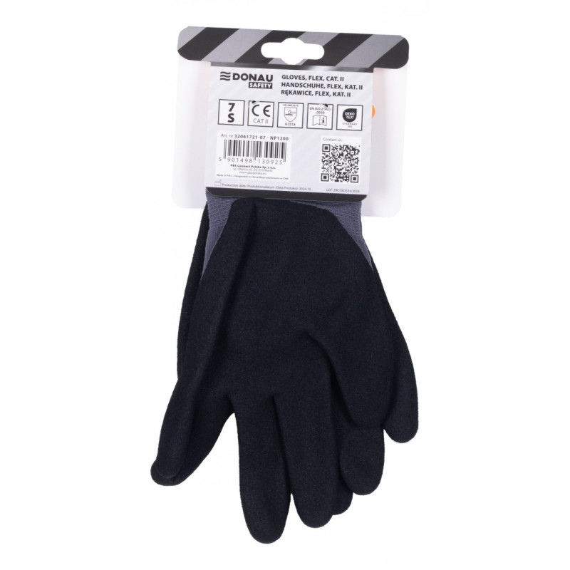 Rękawice DONAU SAFETY Flex, kat. II, rozm. 7, szare