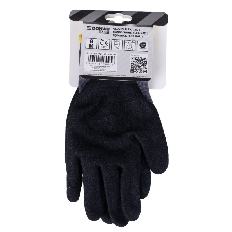 Rękawice DONAU SAFETY Flex, kat. II, rozm. 8, szare