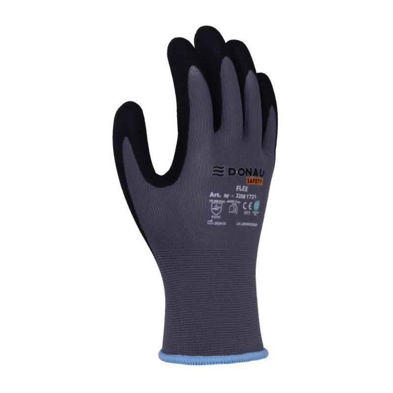 Rękawice DONAU SAFETY Flex, kat. II, rozm. 9, szare