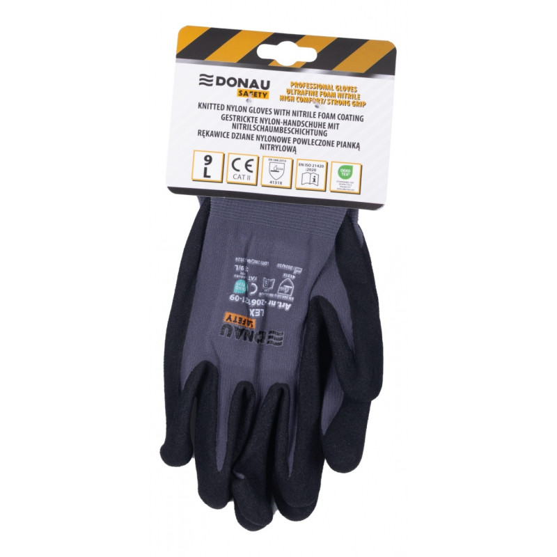 Rękawice DONAU SAFETY Flex, kat. II, rozm. 9, szare