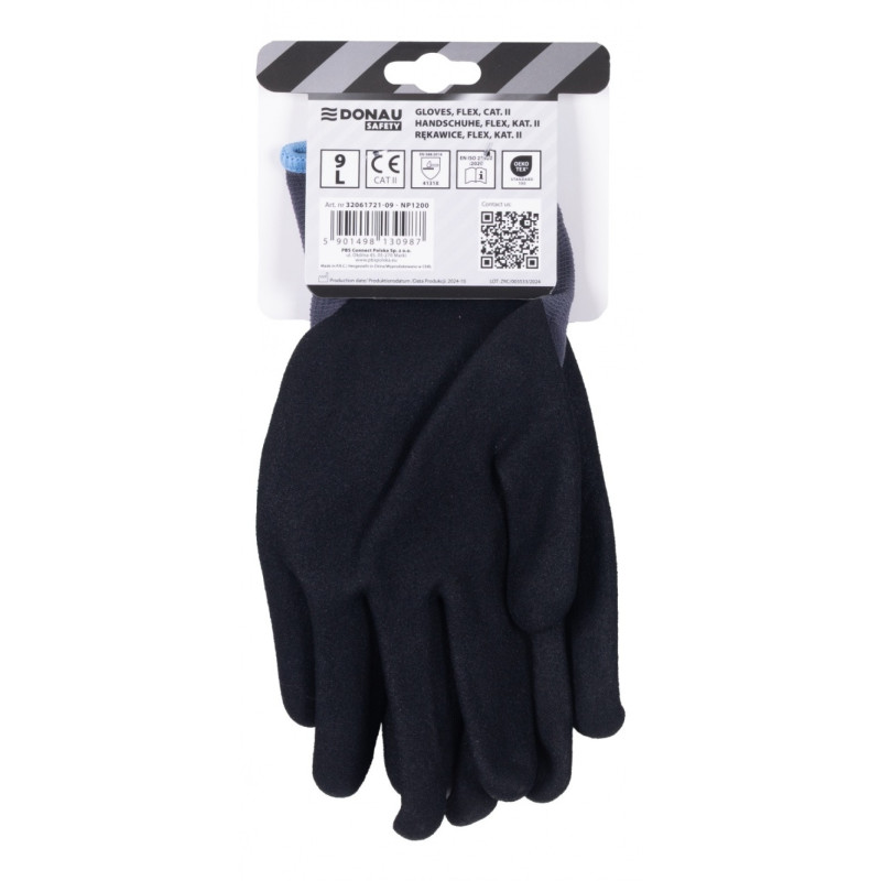 Rękawice DONAU SAFETY Flex, kat. II, rozm. 9, szare