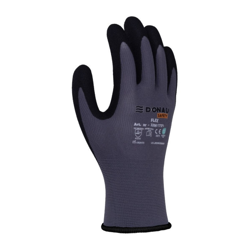 Rękawice DONAU SAFETY Flex, kat. II, rozm. 10, szare
