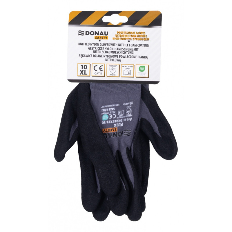 Rękawice DONAU SAFETY Flex, kat. II, rozm. 10, szare