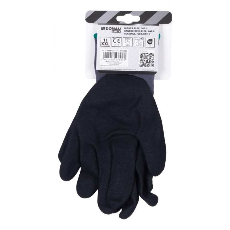 Rękawice DONAU SAFETY Flex, kat. II, rozm. 11, szare