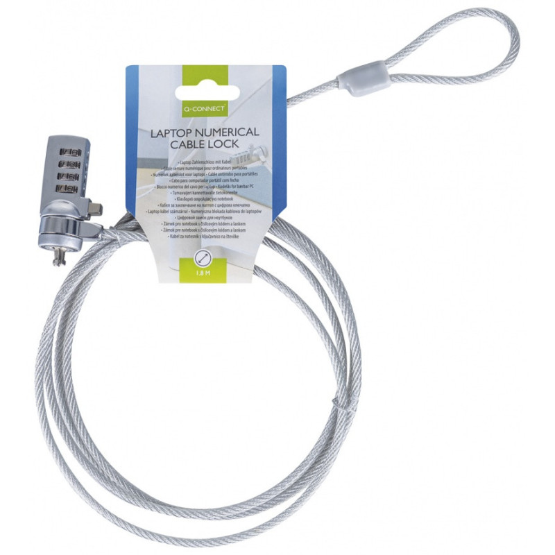 Blokada kablowa Q-CONNECT, do monitora/laptopa, na zamek szyfrowy, 1,8m, szara