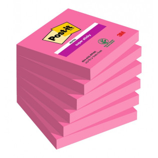 Karteczki samoprzylepne Post-it® Super Sticky (654-6SS-PNK), 76x76mm, 6x90 kart., fuksja