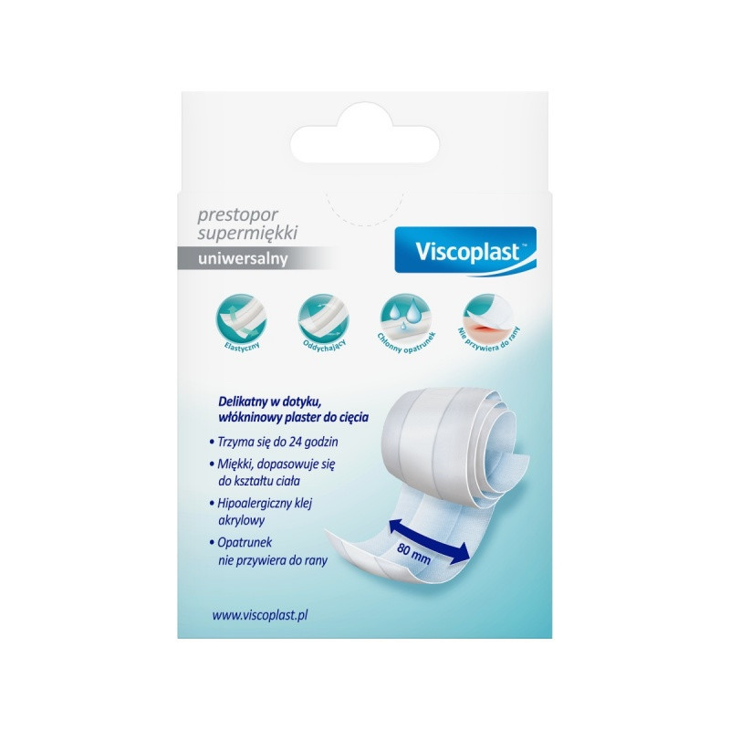 Plaster do cięcia VISCOPLAST Prestopor, supermiękki, 8cmx1m, biały