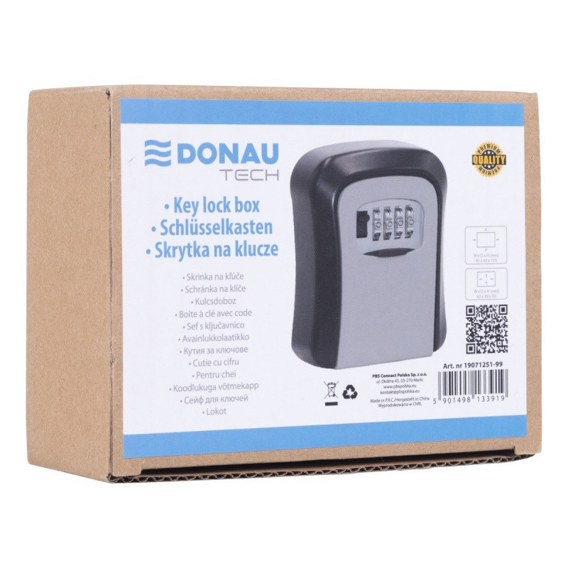 Skrytka na klucze DONAU TECH, 115x95x40 mm, czarno-srebrna