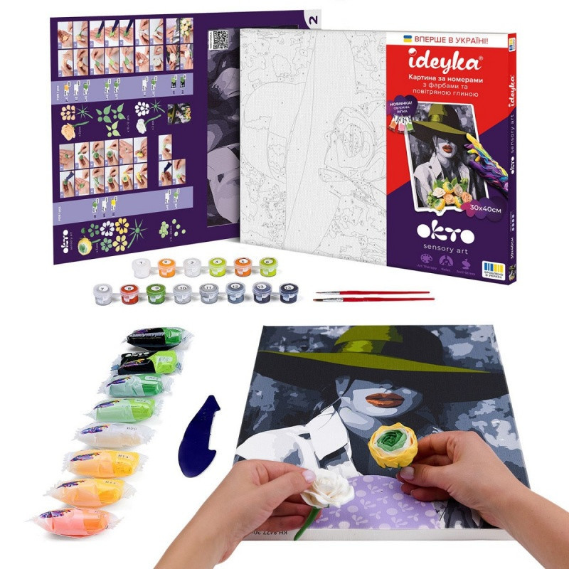 Malowanie po numerach IDEYKA&OCTO, 30x40cm, z glinką, kobieta w kapeluszu, 1 szt.