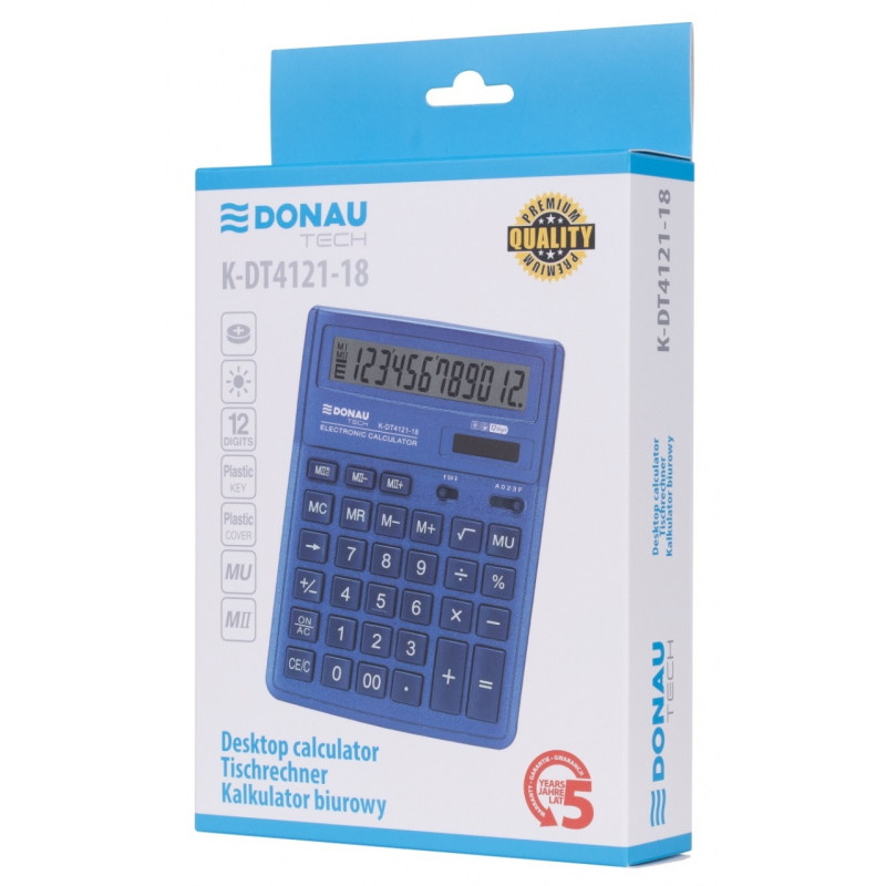 Kalkulator biurowy DONAU TECH, CI-SDC444XRNVE, 12-cyfr. wyświetlacz, wym. 190x143x40 mm, granatowy
