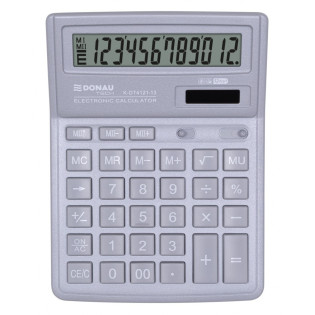 Kalkulator biurowy DONAU TECH, 12-cyfr. wyświetlacz, wym. 190x143x40 mm, jasny szary