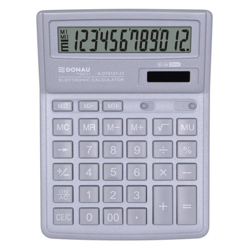 Kalkulator biurowy DONAU TECH, 12-cyfr. wyświetlacz, wym. 190x143x40 mm, jasny szary