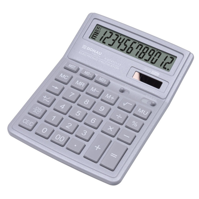 Kalkulator biurowy DONAU TECH, 12-cyfr. wyświetlacz, wym. 190x143x40 mm, jasny szary