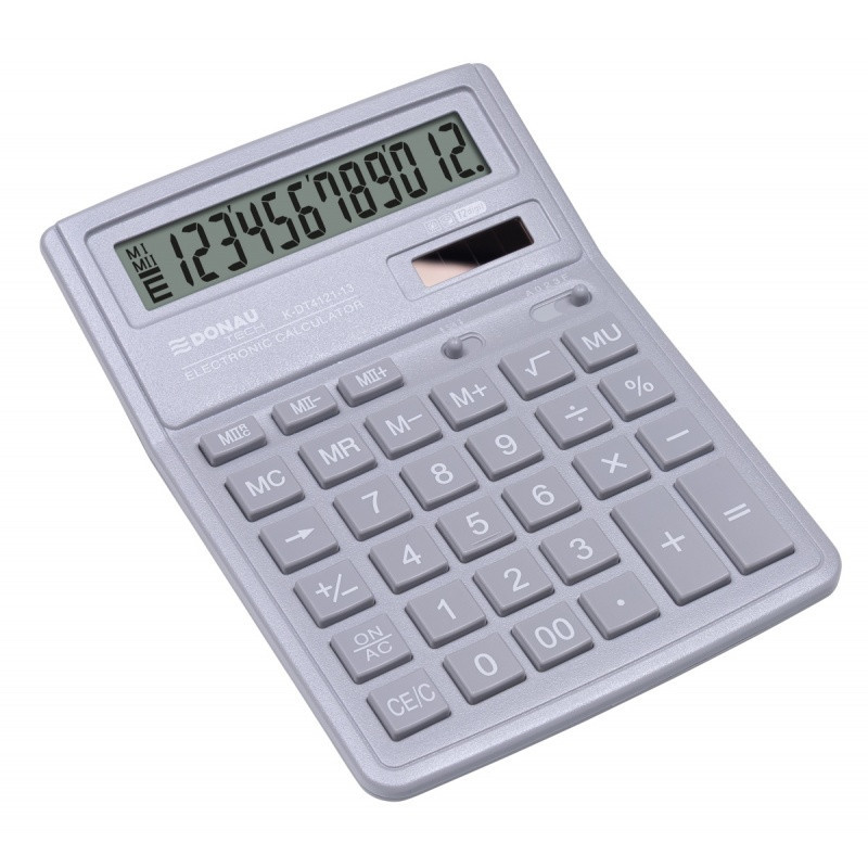 Kalkulator biurowy DONAU TECH, 12-cyfr. wyświetlacz, wym. 190x143x40 mm, jasny szary