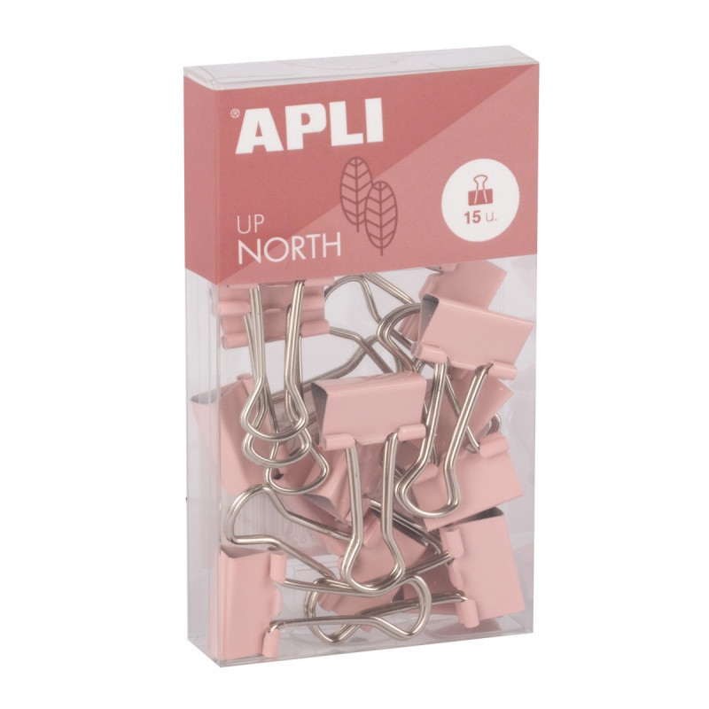 Klipy do dokumentów APLI Up North, 19mm, 15szt, pudełko z zawieszką, różowe