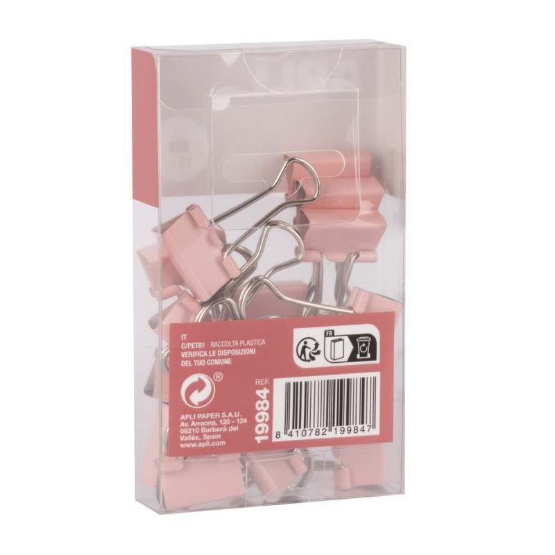 Klipy do dokumentów APLI Up North, 19mm, 15szt, pudełko z zawieszką, różowe