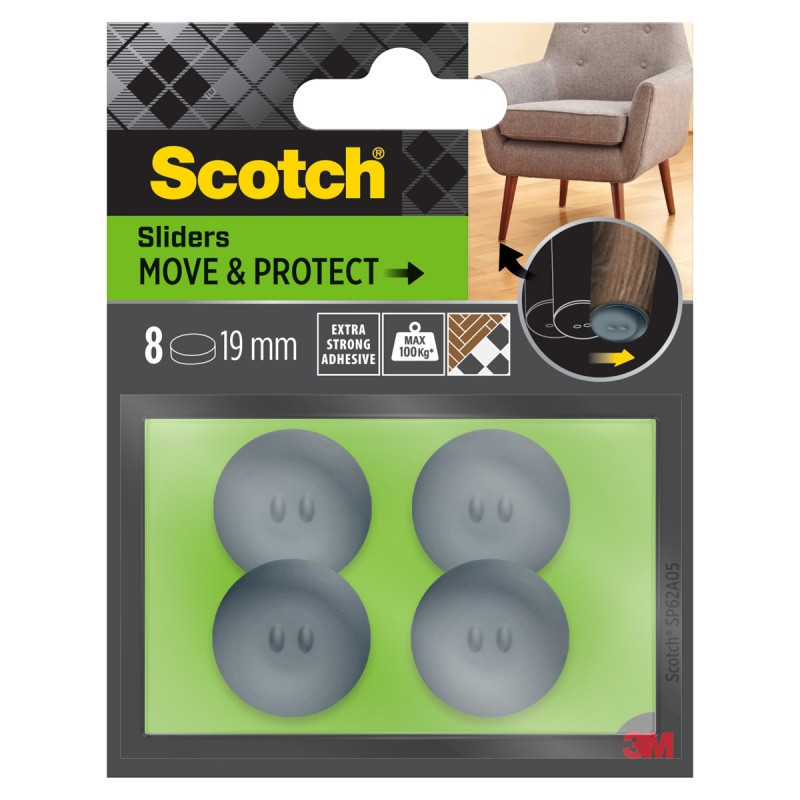 Samoprzylepne podkładki ochronno-ślizgowe SCOTCH, okrągłe, 19mm, 8 szt., szare