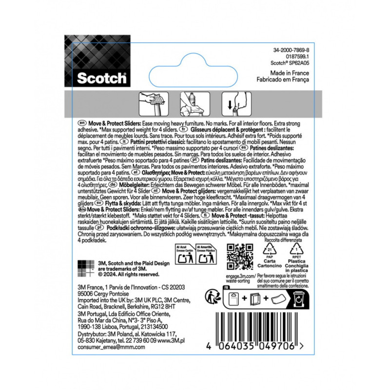 Samoprzylepne podkładki ochronno-ślizgowe SCOTCH, okrągłe, 19mm, 8 szt., szare