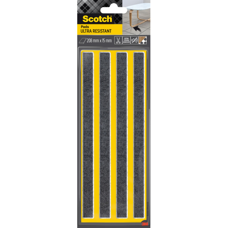 Ultra odporne podkładki filcowe SCOTCH, paski, 208x15mm, 4 szt., czarne