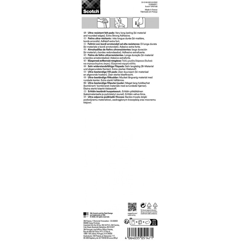 Ultra odporne podkładki filcowe SCOTCH, paski, 208x15mm, 4 szt., czarne