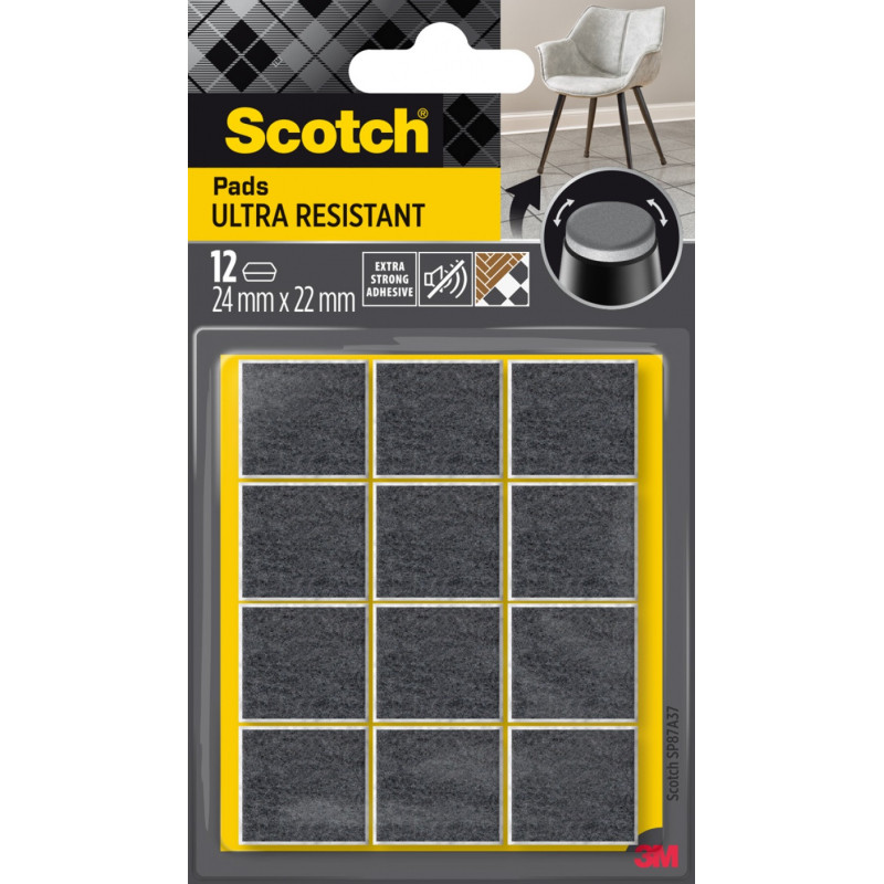 Ultra odporne podkładki filcowe SCOTCH, kwadrat, 24x22mm, 12 szt., czarne