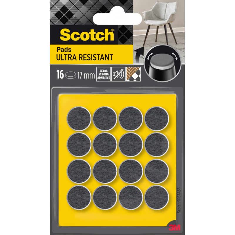 Ultra odporne podkładki filcowe SCOTCH, okrągłe, 17mm, 16 szt., czarno-białe