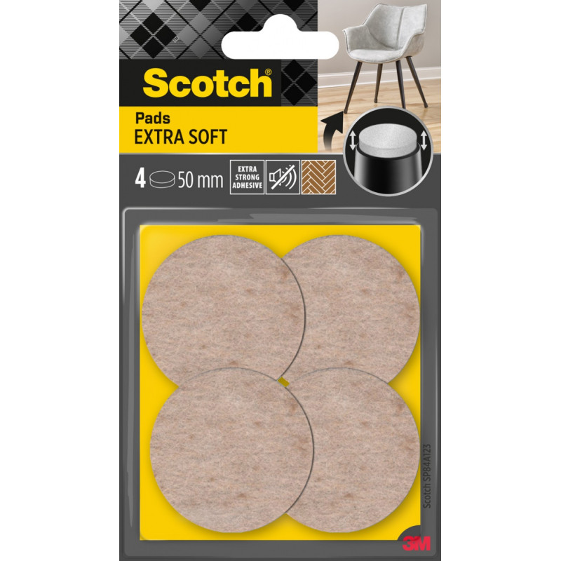 Podkładki z wełny SCOTCH, samoprzylepne, okrągłe, 55mm, 4 szt., beżowe