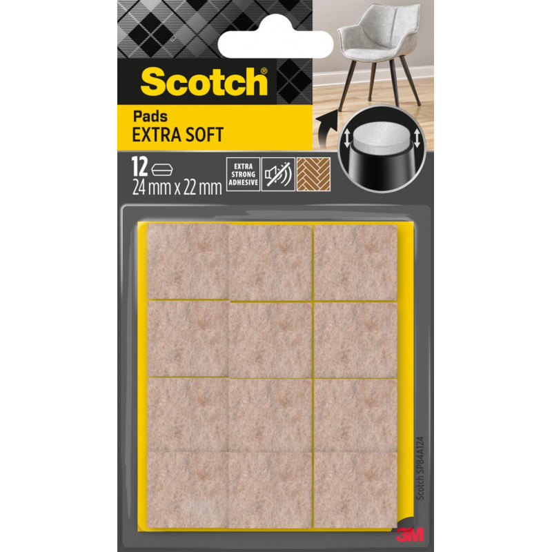 Miękkie podkładki z wełny SCOTCH, samoprzylepne, kwadrat, 24x22mm, 12 szt., beżowe