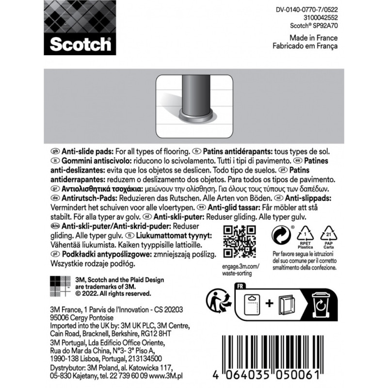 Podkładki przylepne SCOTCH Anti Slide, okrągłe, 35mm, 4 szt., miodowe