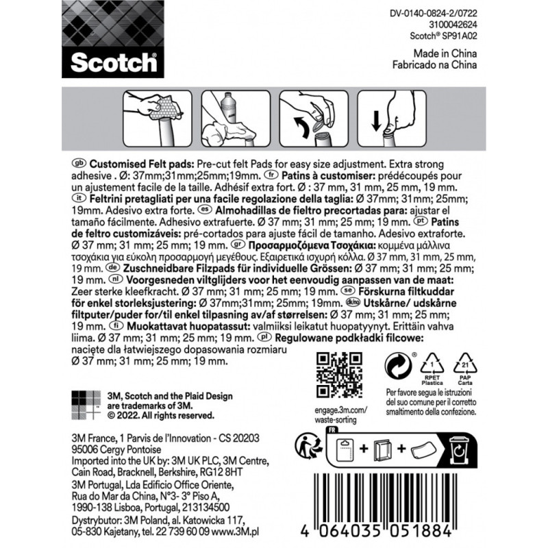 Regulowane podkładki filcowe SCOTCH, samoprzylepne, okrągłe, 19-37mm, 4 szt., brązowe