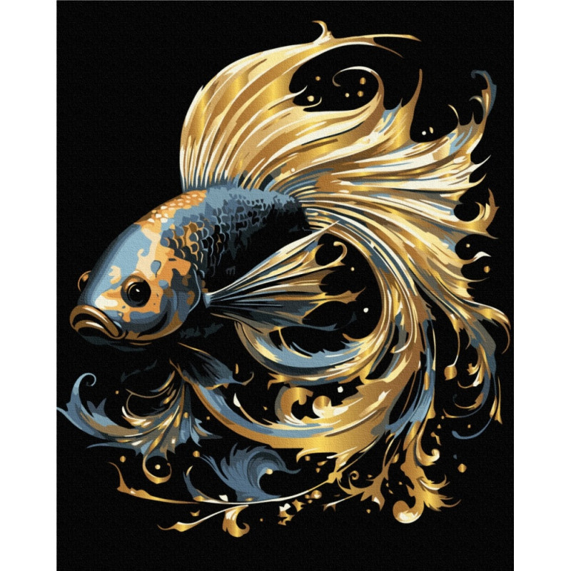 Malowanie po numerach BRUSHME, 40x50 cm, czarne płótno, gold, magiczna ryba, 1 szt., w pudełku