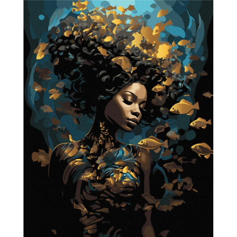 Malowanie po numerach BRUSHME, 40x50 cm, czarne płótno, gold, morska nimfa, 1 szt., w pudełku