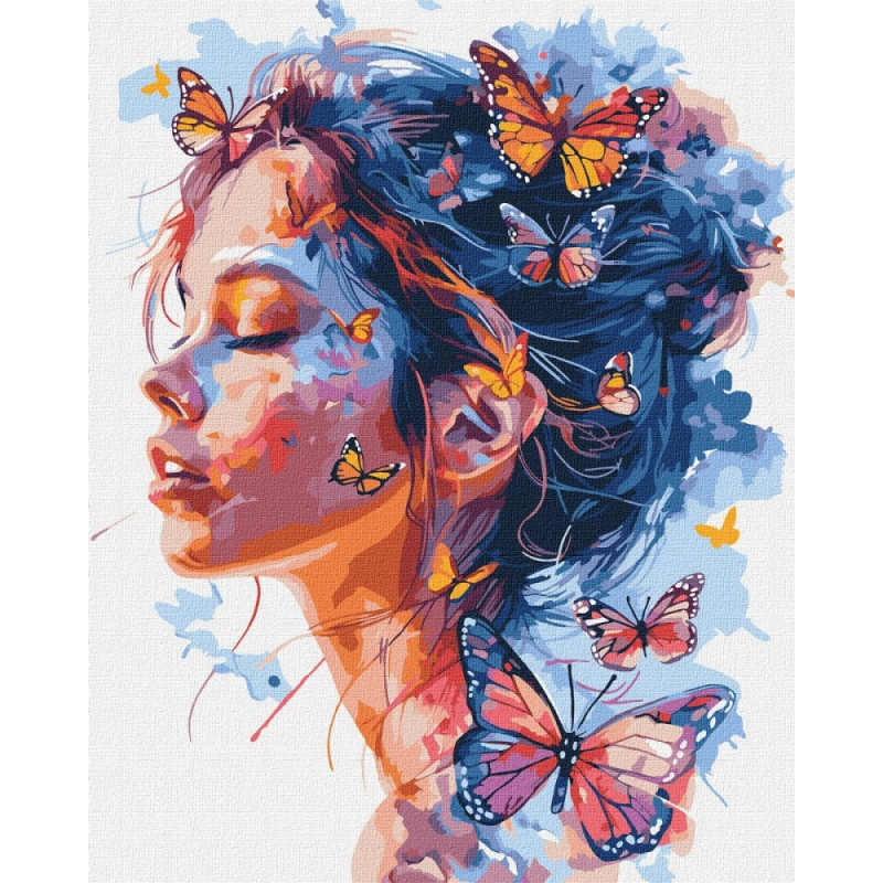 Malowanie po numerach IDEYKA, 40x50cm, dziewczyna i motyle, 1 szt., w pudełku