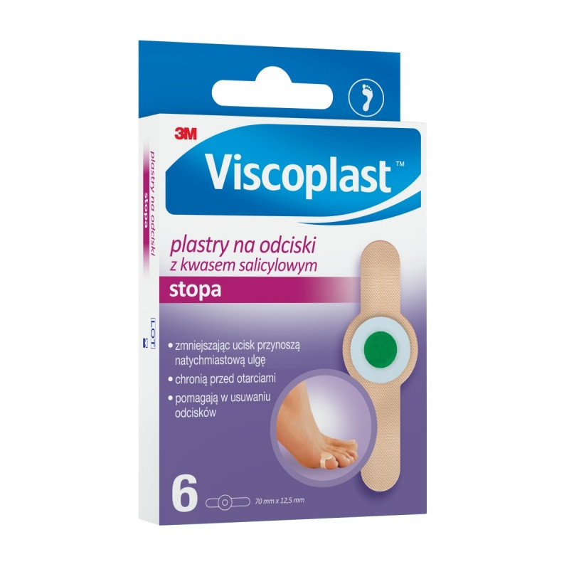 Plastry na odciski VISCOPLAST, z kwasem salicylowym,70x12,5mm, pudełko, 6szt.