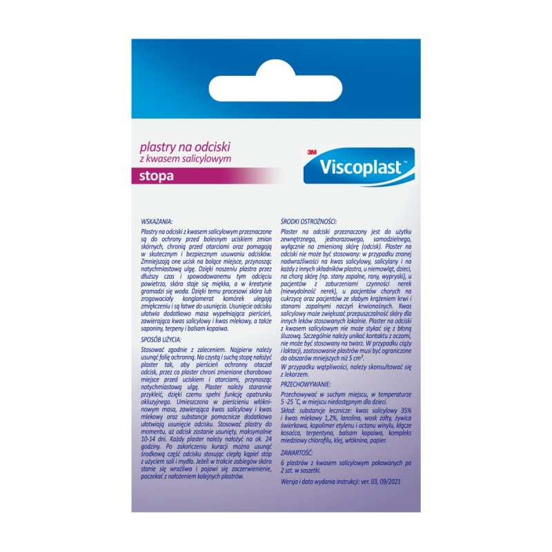 Plastry na odciski VISCOPLAST, z kwasem salicylowym,70x12,5mm, pudełko, 6szt.