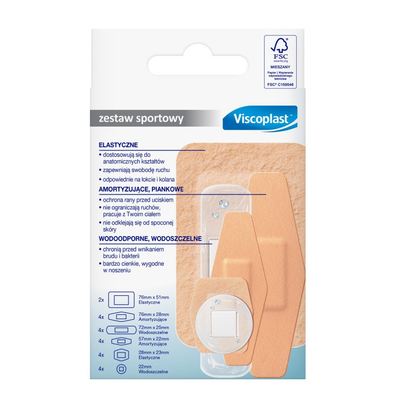 Plastry VISCOPLAST Sportowy, 3 rodzaje, 6 rozmiarów, 22szt.