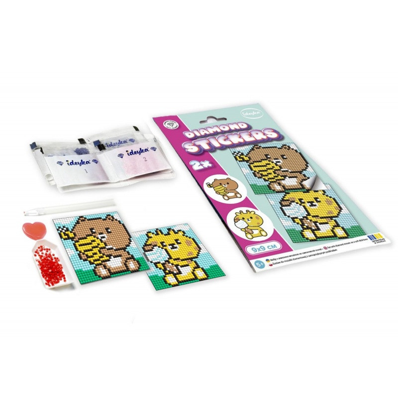 Diamentowa mozaika na naklejce IDEYKA, 9x9 cm, kids, jednorożec, 2 szt.